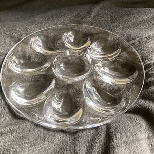 VINTAGE BOWRING THICK SHINY CLEAR GLASS DEVILED EGGS PLATE